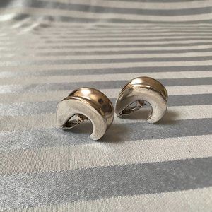 Vtg Convex Half Hoop Silver Clip On Earrings